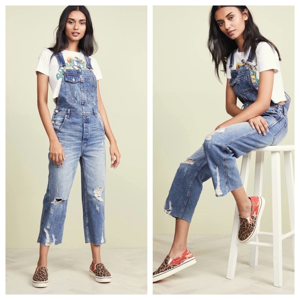 Free People Boyfriend Distressed Overalls NEW